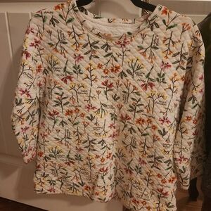 Lands End Floral Embroidered Quilted Top Sz Small